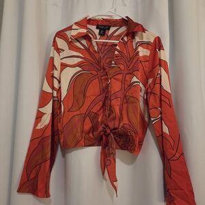 Rachel Zoe Vibrant Red and Cream Floral Button Down Shirt